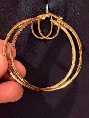 Gold Tone Double Hoop Earrings - Women Jewelry
